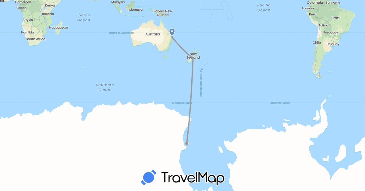 TravelMap itinerary: plane, cycling in Australia, New Zealand (Oceania)